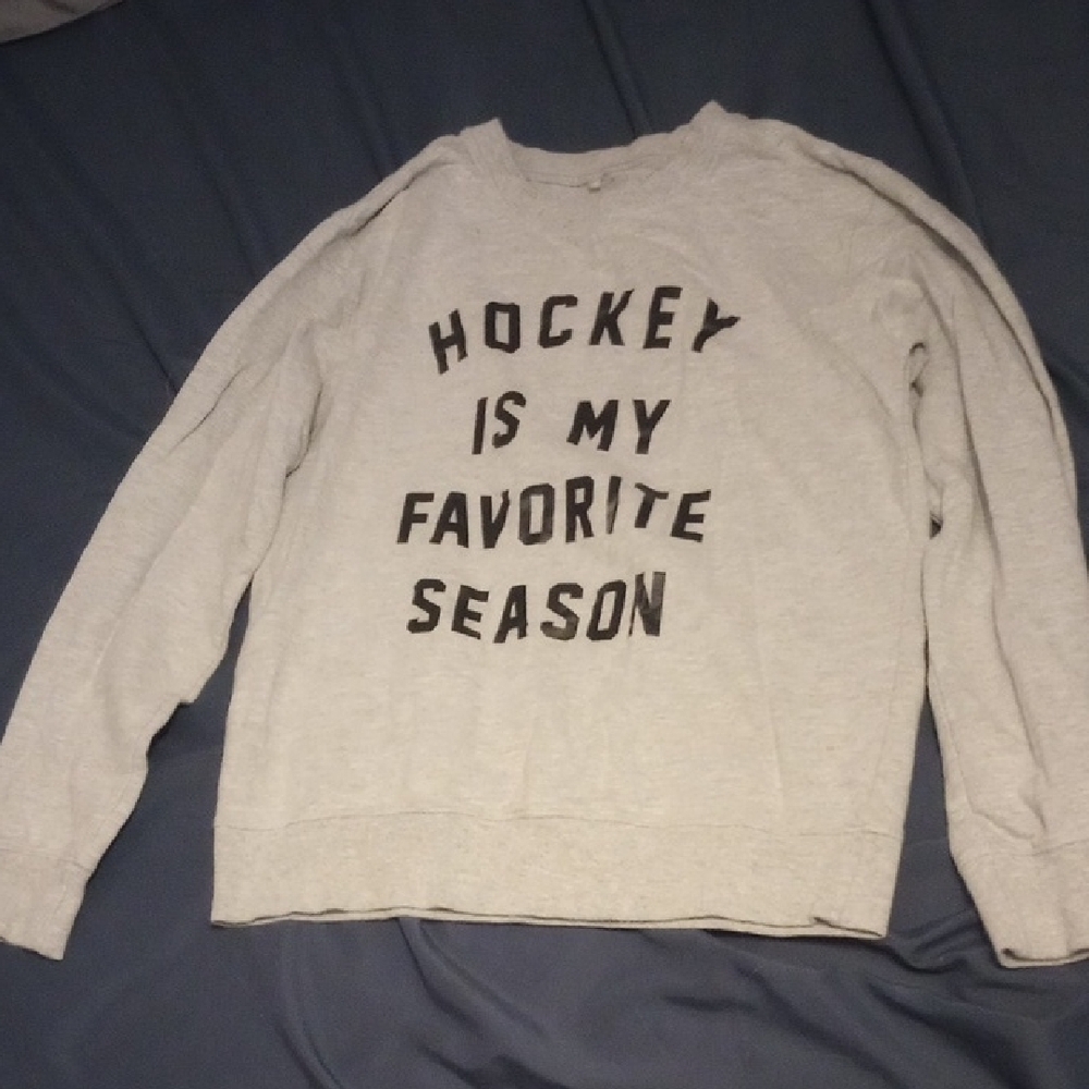 Gray Men's Sweater with Black Text